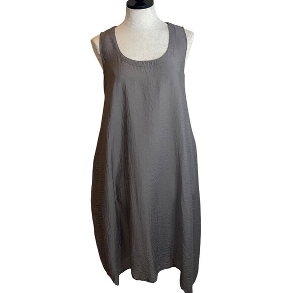 Cut Loose Womens Dress Size Small Taupe Crinkle Lantern Midi Pleated Pockets - Picture 1 of 7